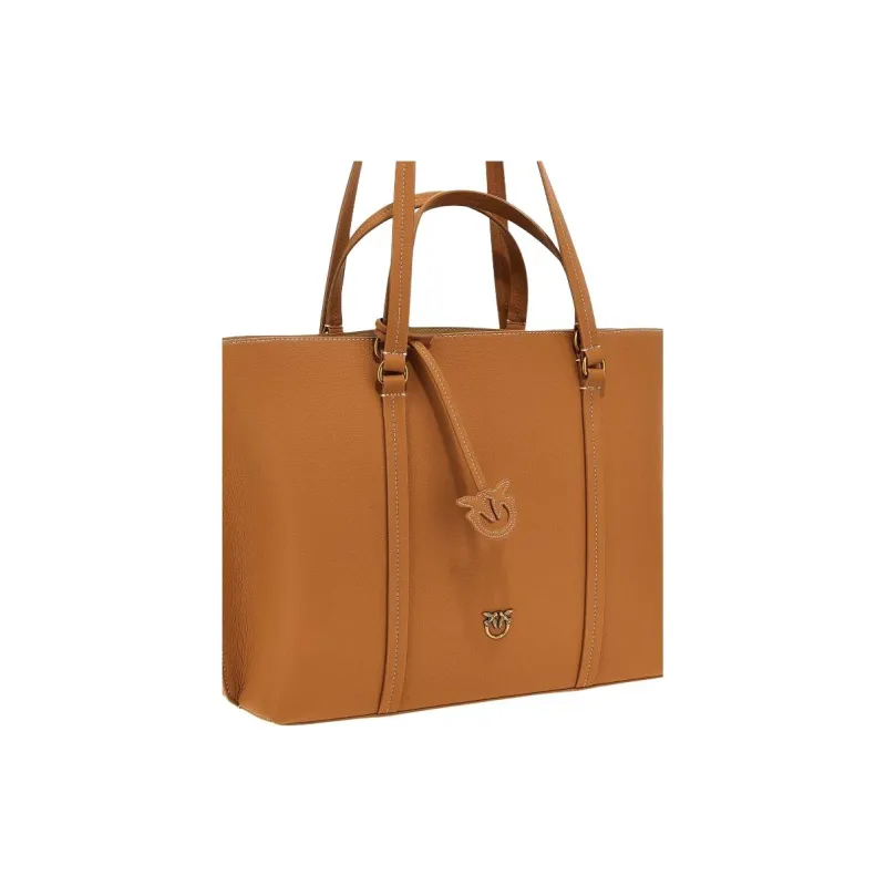 PINKO Calfskin Tote Bag Shopping Bag Shoulder Bag Handbag Women's Beige-3