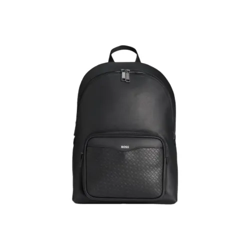 HUGO BOSS Regenerated Leather Backpack Medium Size Men's Black