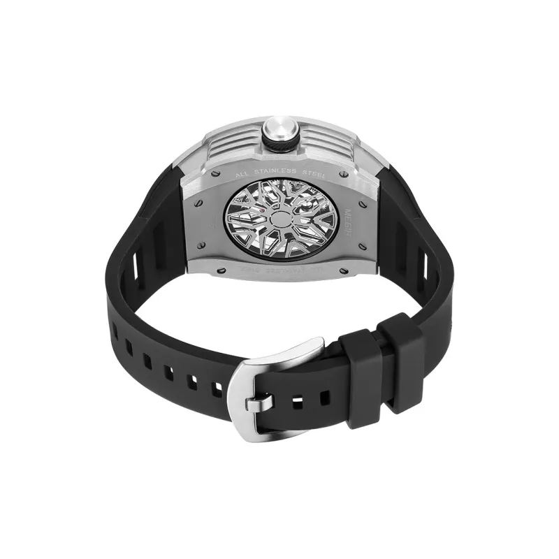 MEGIR Mechanical Movement Silicone Strap Watch Men's Watches Black Dial-7