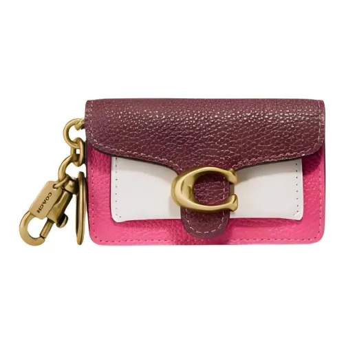 COACH Tabby Cow Leather Card Holder Coin Purse Women's Burgundy Pink & White
