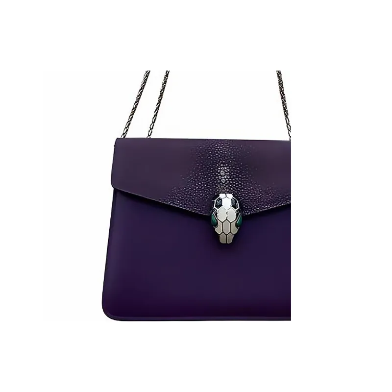 BVLGARI Galuchat Leather Handbag Shoulder Bag Women's Dark Purple-4