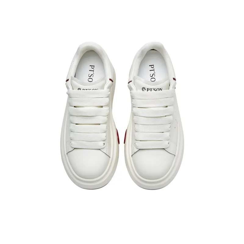 PT'SON Versatile Platform White Sneakers Height Increasing Low Top Skateboard Shoes Women's-9
