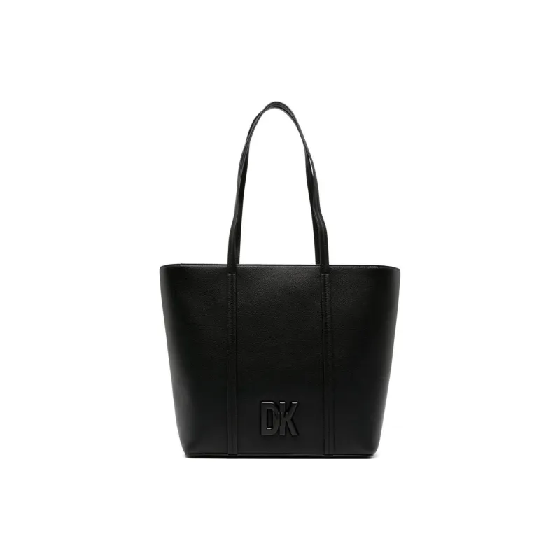 DKNY Leather Tote Bag Shopping Bag Handbag Shoulder Bag Medium Size Women's Black-0