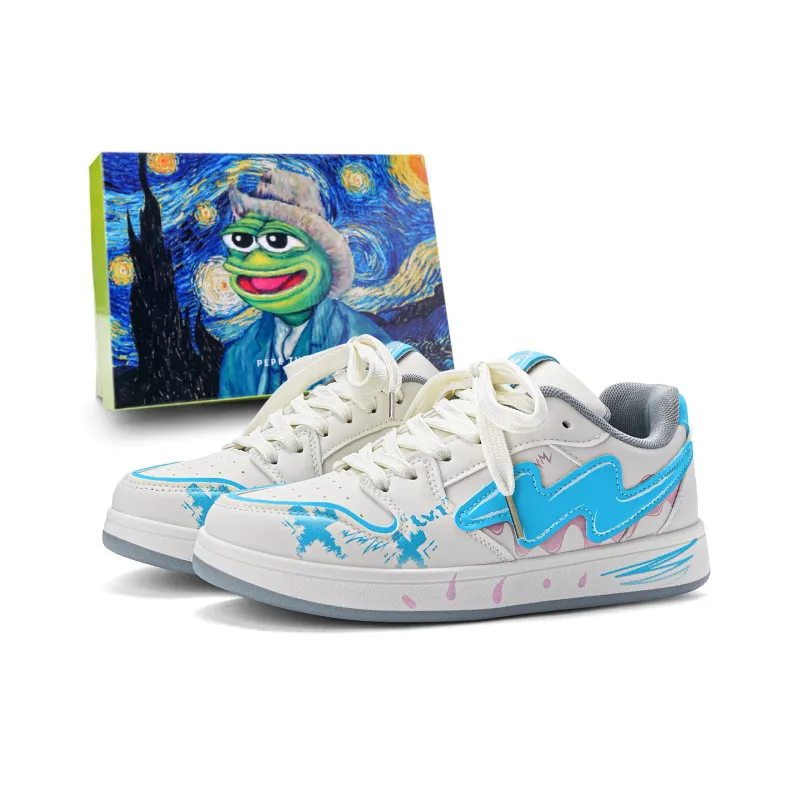 Pepe The Frog Skateboard Shoes Unisex Low Top Black & White/Beige Blue-7