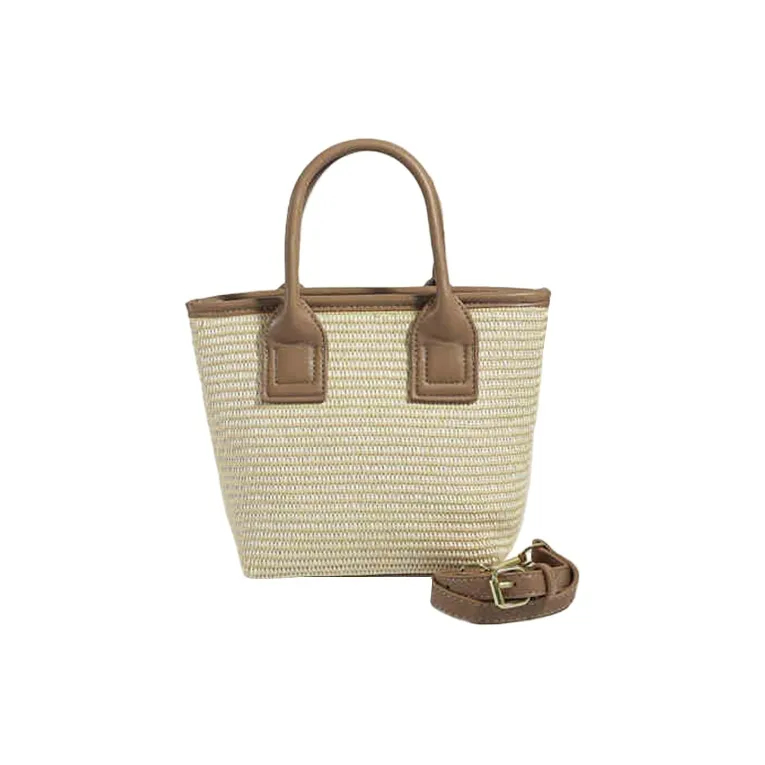 Yalu Straw Woven Shoulder Bag, Crossbody Bag, Handbag Regular Women's Black/Khaki-3