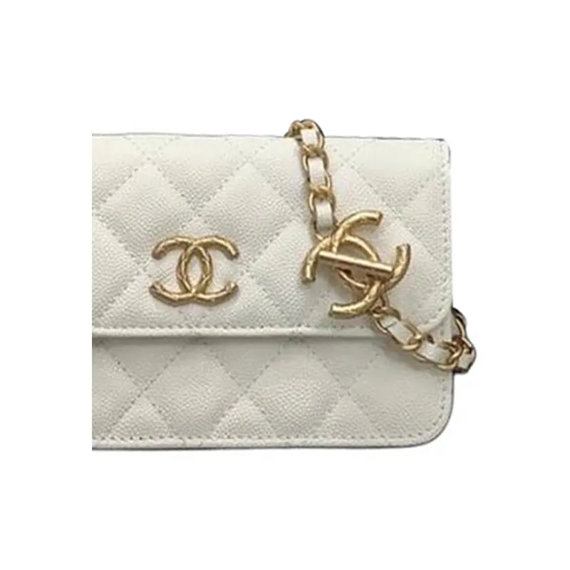 CHANEL Grain Calfskin Crossbody Bag, Shoulder Bag Women's White-1