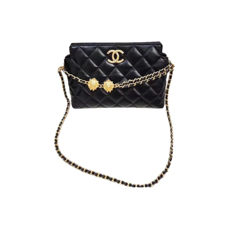 CHANEL Sheepskin Crossbody Bag, Shoulder Bag Women's Black-0