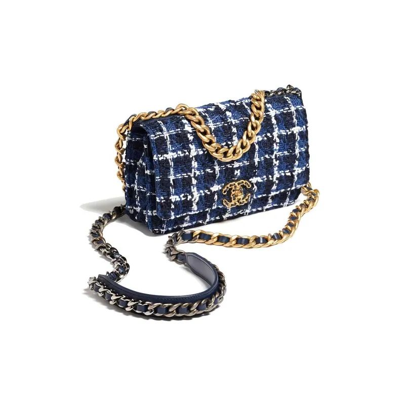 CHANEL Cotton Tweed Shoulder Bag, Crossbody Bag Women's Blue/White/Marine Blue-1