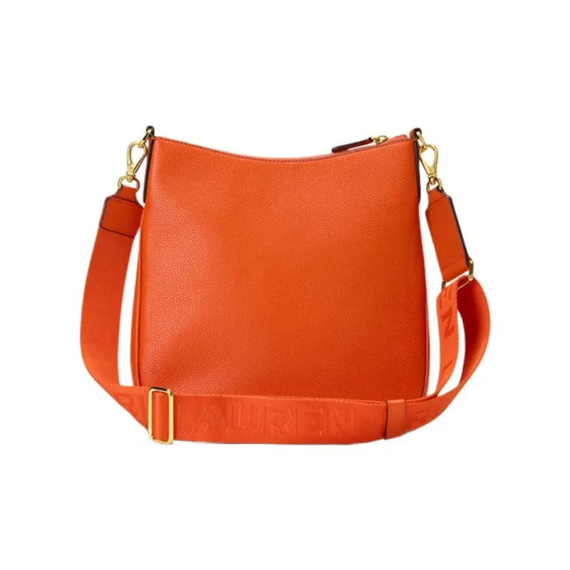 Ralph Lauren Cow Leather Shoulder Bag, Crossbody Bag Large Size Women's Orange-2