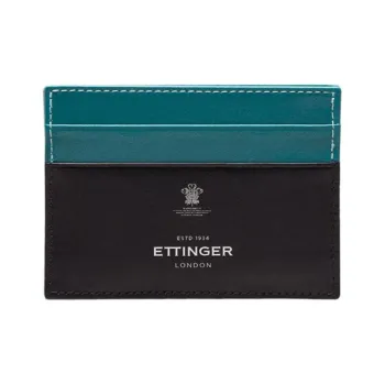 ETTINGER Calfskin Card Holder Men's Turquoise & Black