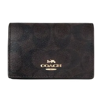 COACH Coated Canvas With Leather Card Holder Women's Brown & Black