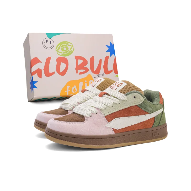GLO BULL Skateboard Shoes Women's Low Top Green Pink Brown-0