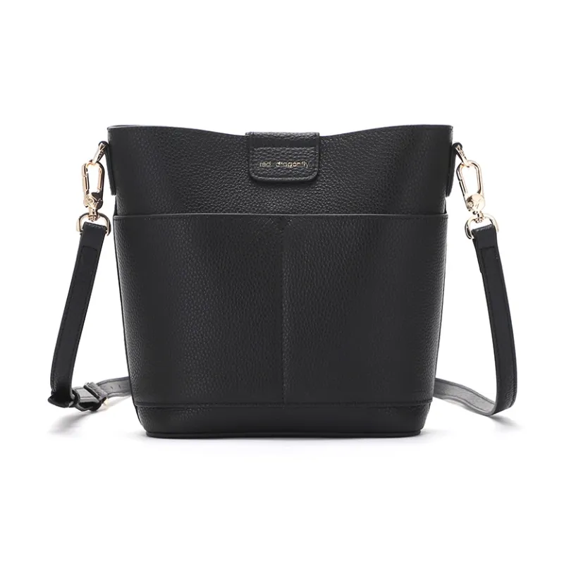 RED DRAGONFLY Top Grain Cow Leather Portable One Shoulder Crossbody Bucket Bag Regular Women's Multicolor-10