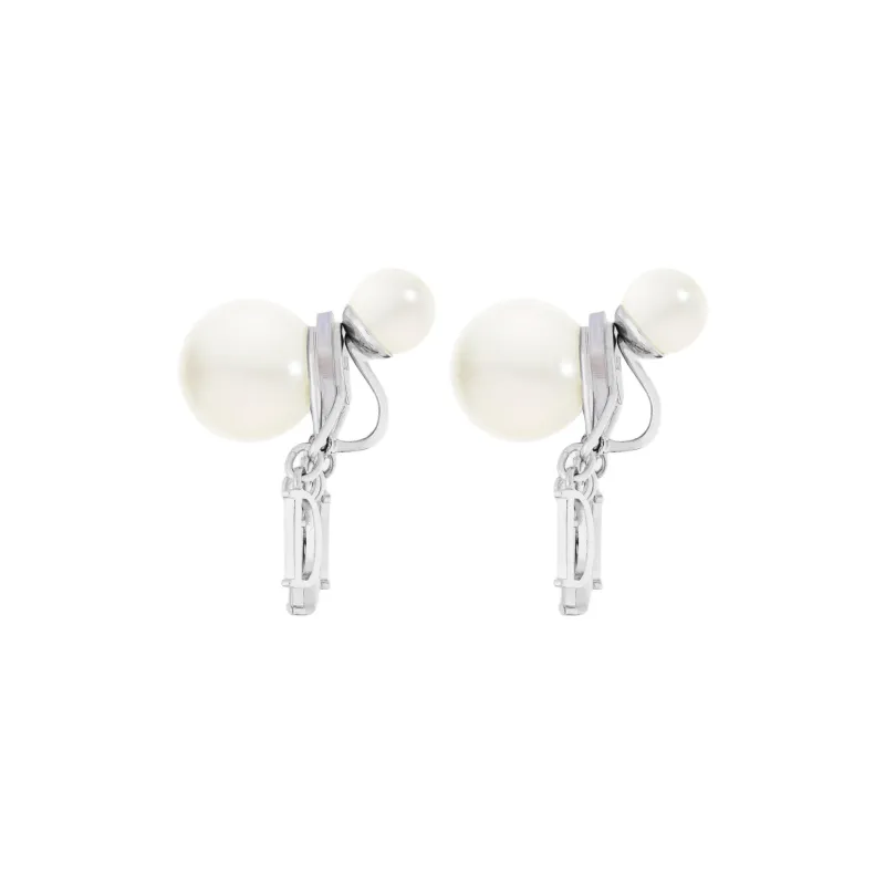 DIOR Resin Faux Crystal Metal Earrings Unisex Silver-1