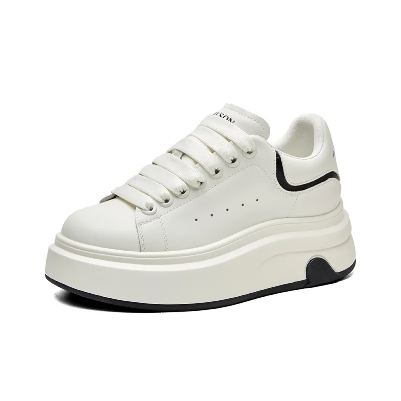 PT'SON Versatile Platform White Sneakers Height Increasing Low Top Skateboard Shoes Women's-11