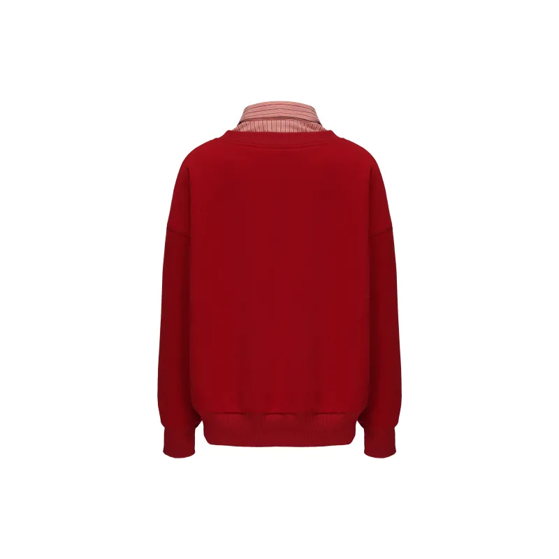 CHIWAWAMEME Sweatshirt Women's Red Stripes-1