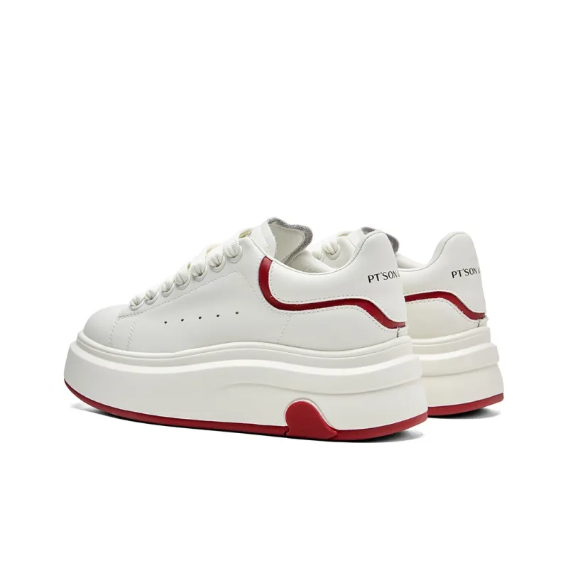 PT'SON Versatile Platform White Sneakers Height Increasing Low Top Skateboard Shoes Women's-8