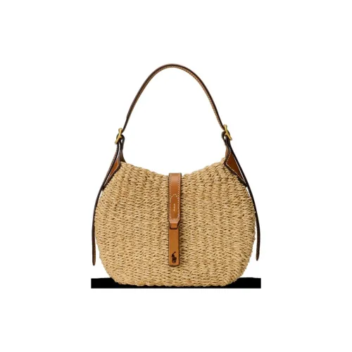 Polo Ralph Lauren Polo ID Raffia Shoulder Bag Small Size Women's Natural Color