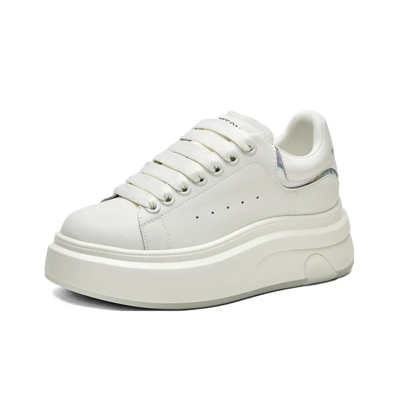 PT'SON Versatile Platform White Sneakers Height Increasing Low Top Skateboard Shoes Women's-1