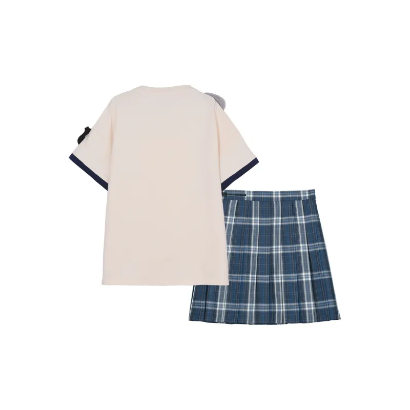 SNBL Two Piece Skirt Sets Women's T Shirt+Plaid Skirt-1