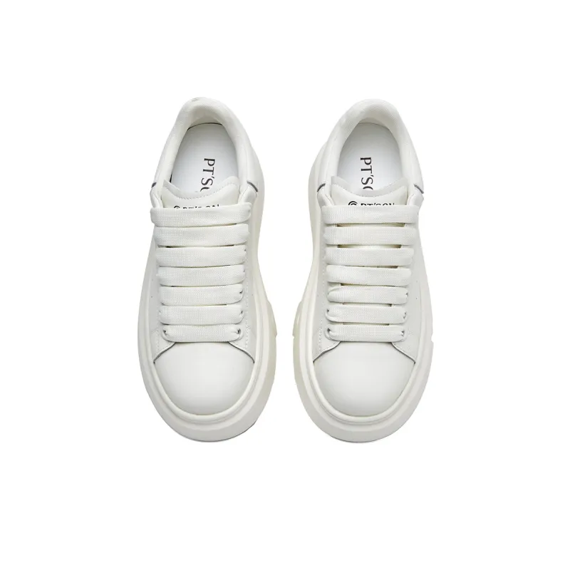 PT'SON Versatile Platform White Sneakers Height Increasing Low Top Skateboard Shoes Women's-4