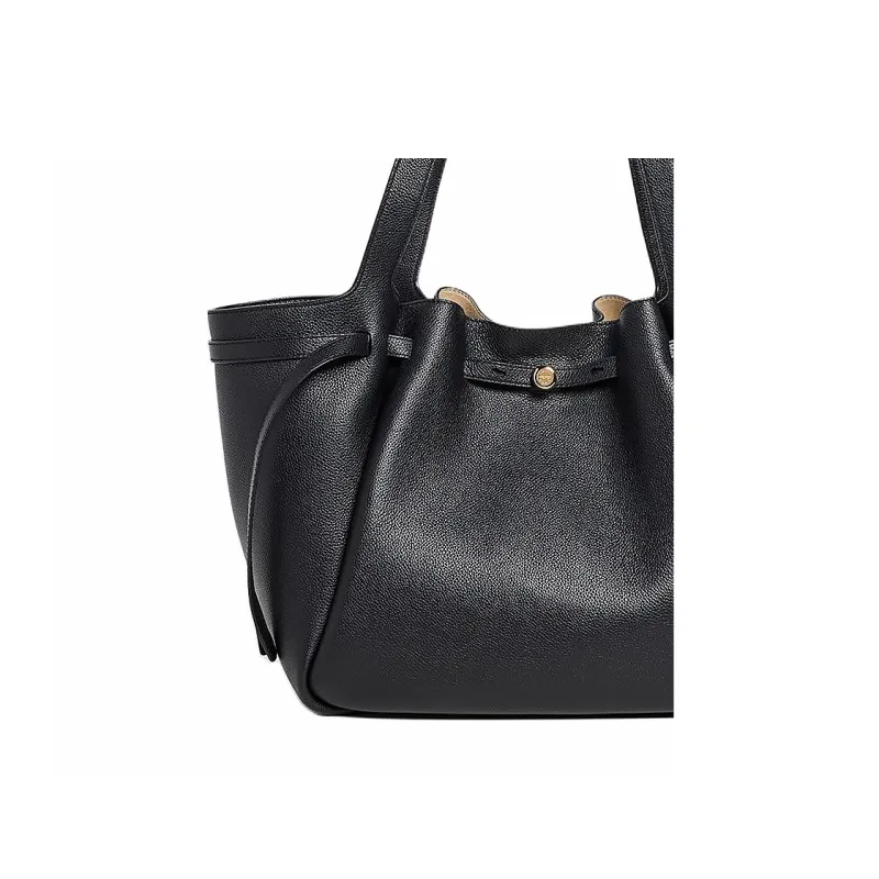 TORY BURCH Litchi Grain Leather Tote Bag, Shopping Bag, Shoulder Bag Tubas Women's Black-4