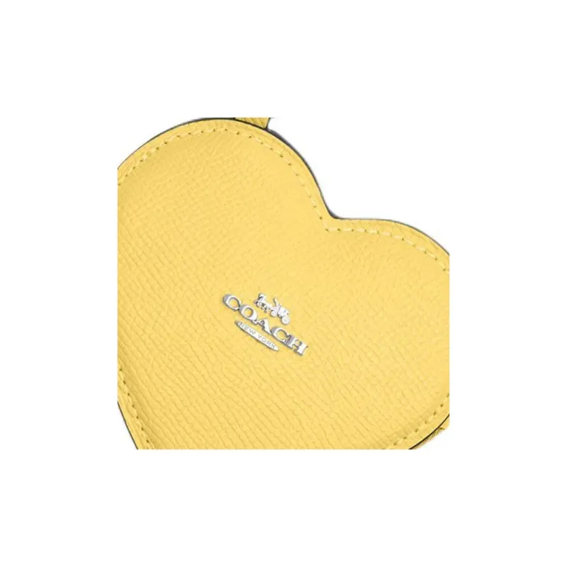 COACH Cross Grain Leather Bag Charm Bag Accessory Mini Women's Silver & Vintage Yellow-4