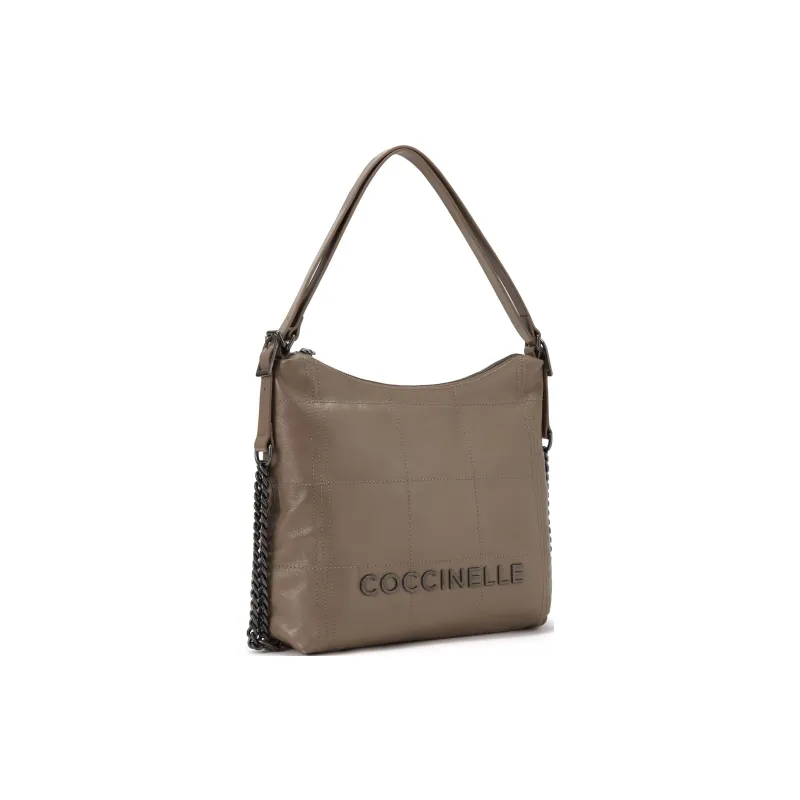 COCCINELLE Cow Leather Hobo Bag Portable Crossbody Bag Shoulder Bag Large Size Unisex Light Gray-1