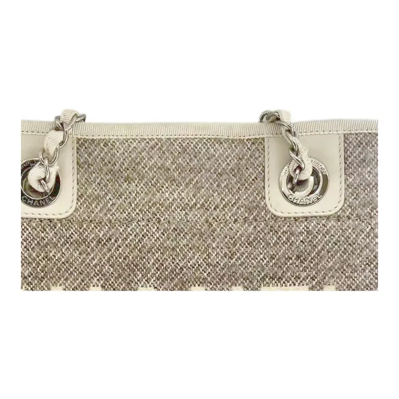 CHANEL Fabric Woven Beach Bag, Tote Bag, Shopping Bag, Shoulder Bag, Handbag Women's Brown Gray-3