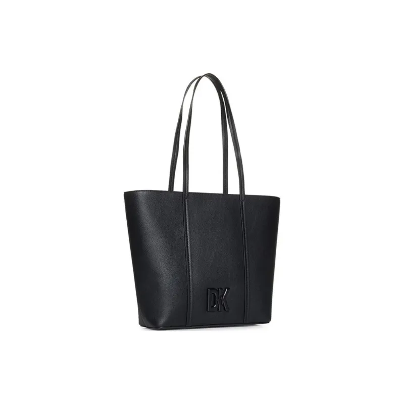 DKNY Leather Tote Bag Shopping Bag Handbag Shoulder Bag Medium Size Women's Black-4