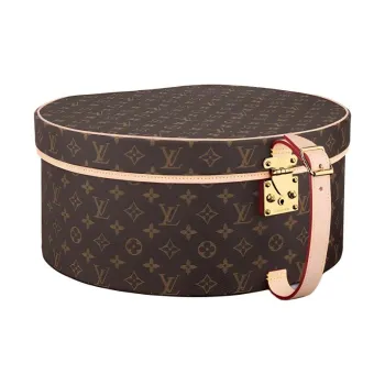 LOUIS VUITTON Canvas Cow Leather Patchwork Hat Box Storage Box Women's Brown
