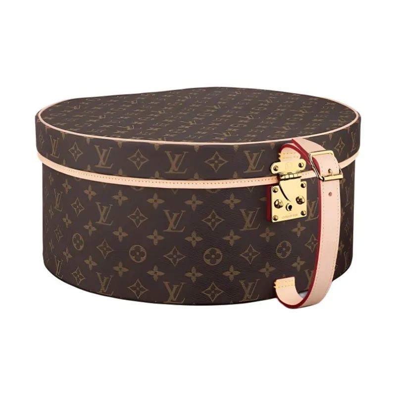 LOUIS VUITTON Canvas Cow Leather Patchwork Hat Box Storage Box Women's Brown-0