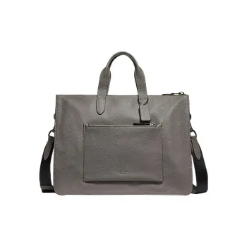 COACH Metropolitan Pebbled Soft Leather Briefcase Shoulder Bag Crossbody Bag Handbag Large Size Men's Heather Gray