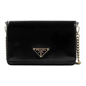 PRADA Triangle Calfskin Shoulder Bag Women's Black