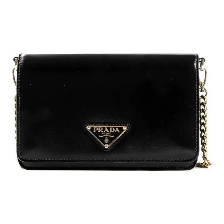 PRADA Triangle Calfskin Shoulder Bag Regular Women's Black-0