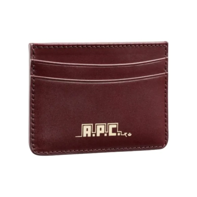 A.P.C Cow Leather Card Holder Men's Burgundy-1