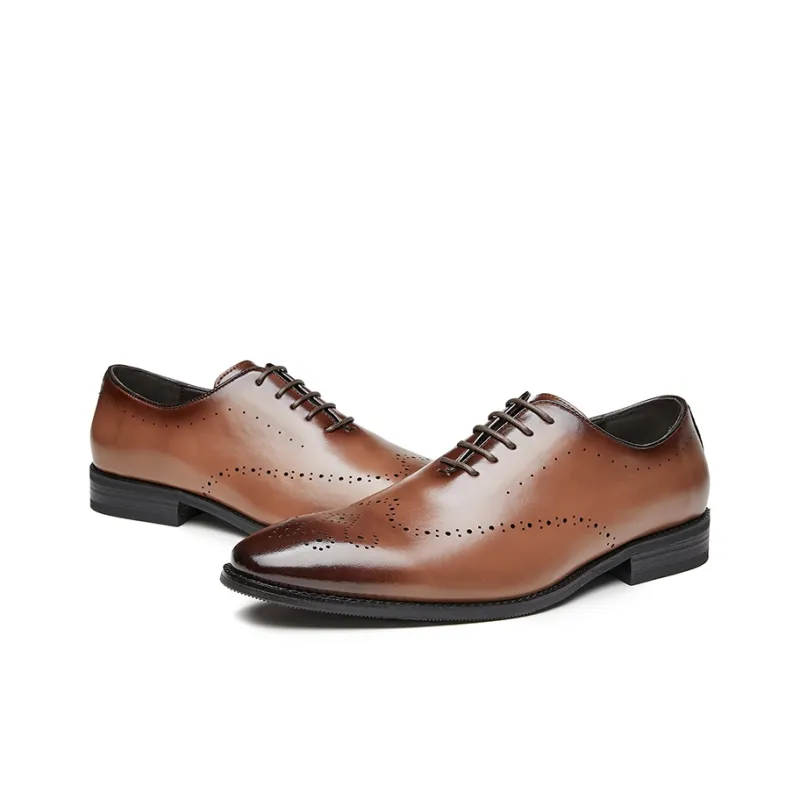 Kaltendin Cow Leather Pointed Toe Vintage Brogues Dress Shoes Men's Black-9