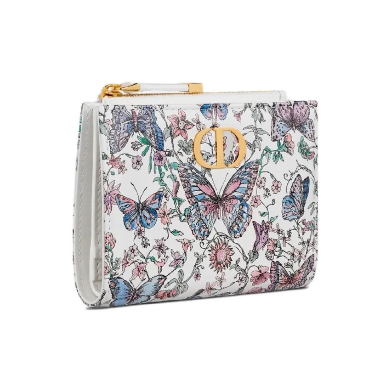 DIOR Caro Calfskin Wallet Women's White & Multicolor-1