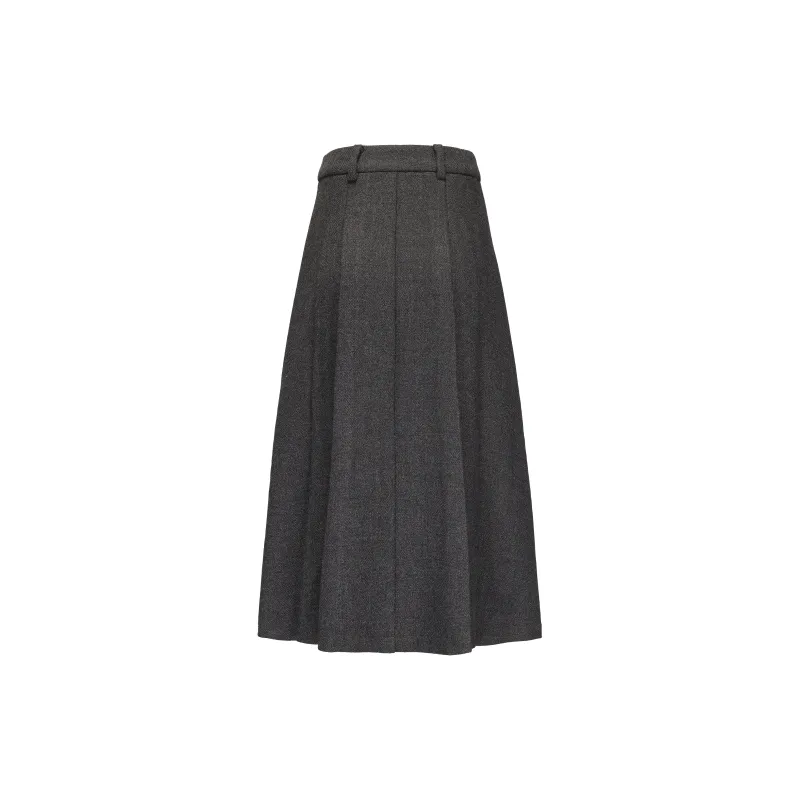 CHIWAWAMEME Casual Long Skirts Women's Gray Plaid-1
