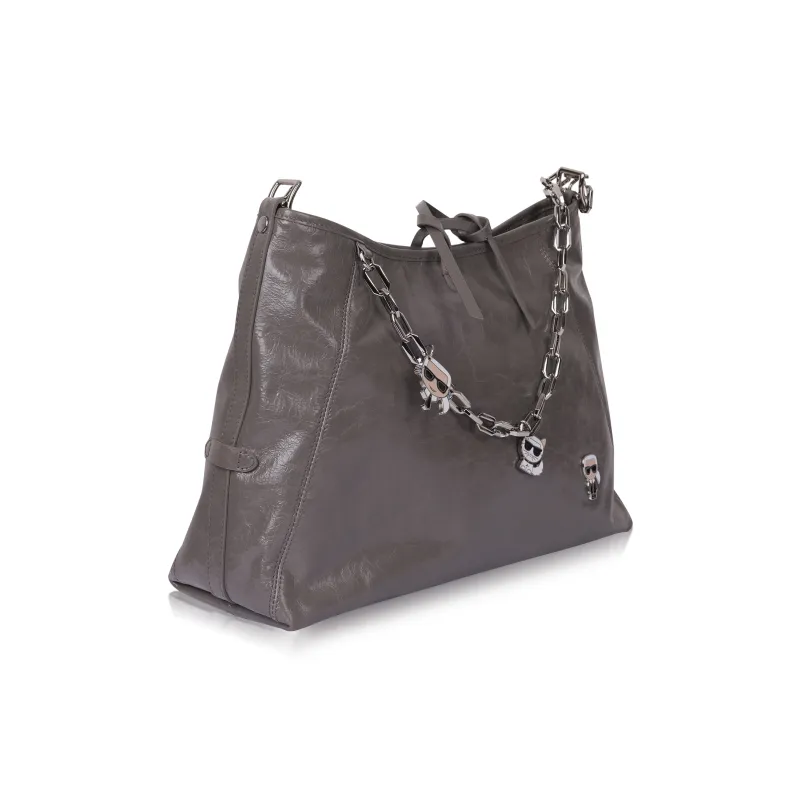 KARL LAGERFELD Top Grain Cow Leather Portable Underarm Crossbody Bag, Shoulder Bag Regular Women's Gray-3