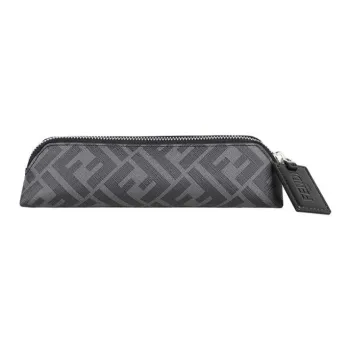 FENDI Coated Canvas With Leather Pen Pouch Stationery Storage Bag Clutch Men's Black Gray Color