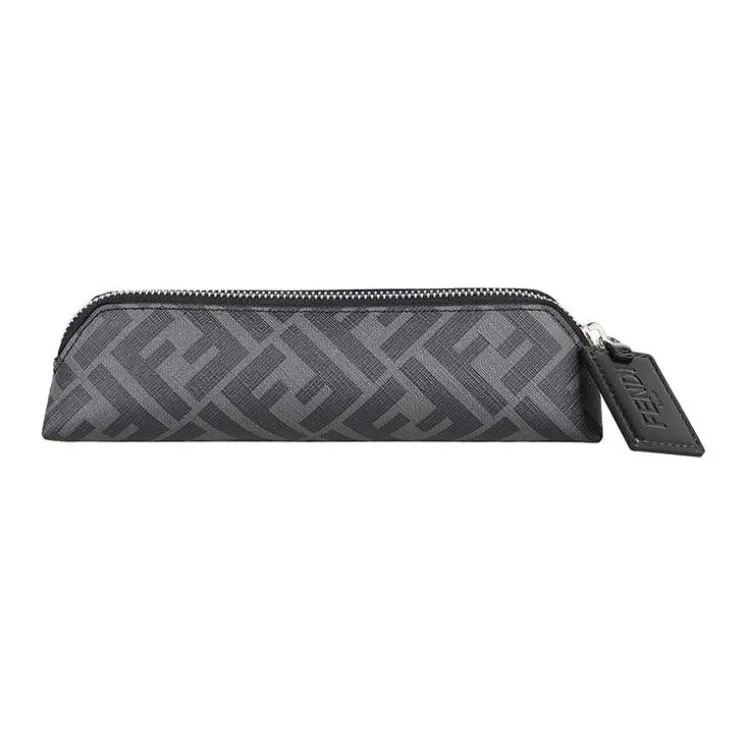FENDI Coated Canvas With Leather Pen Pouch Stationery Storage Bag Clutch Men's Black Gray Color-0