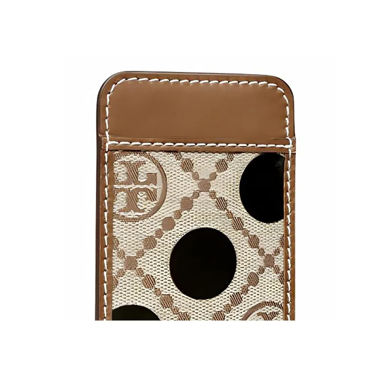 TORY BURCH T Monogram Jacquard With Leather Trim Card Holder Unisex Hazelnuts Brown-3