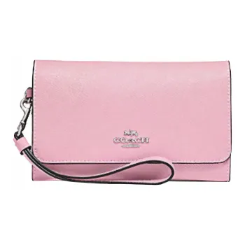 COACH Leather Long Clutch Wallet Cell Phone Pouch Trumpets Women's Light Pink