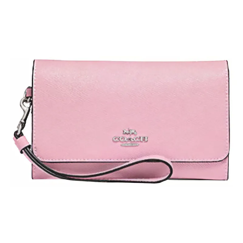 COACH Leather Long Clutch Wallet Cell Phone Pouch Trumpets Women's Light Pink-0