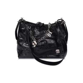 KARL LAGERFELD Top Grain Cow Leather Shoulder Bag, Crossbody Bag, Underarm Bag Women's Black