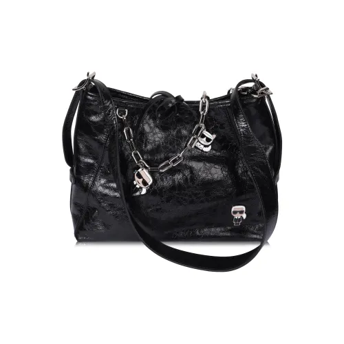 KARL LAGERFELD Top Grain Cow Leather Shoulder Bag, Crossbody Bag, Underarm Bag Women's Black