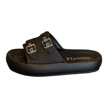 Yamada Hyakuju Home Slippers Black Ecru Khaki