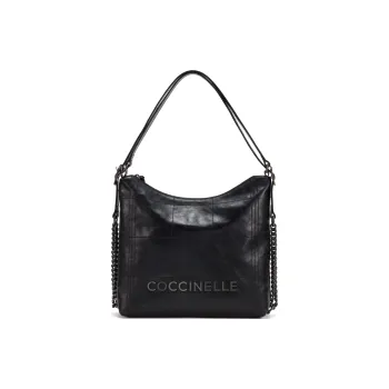 COCCINELLE Waxed Leather Hobo Bag, Handbag, Shoulder Bag Large Size Women's