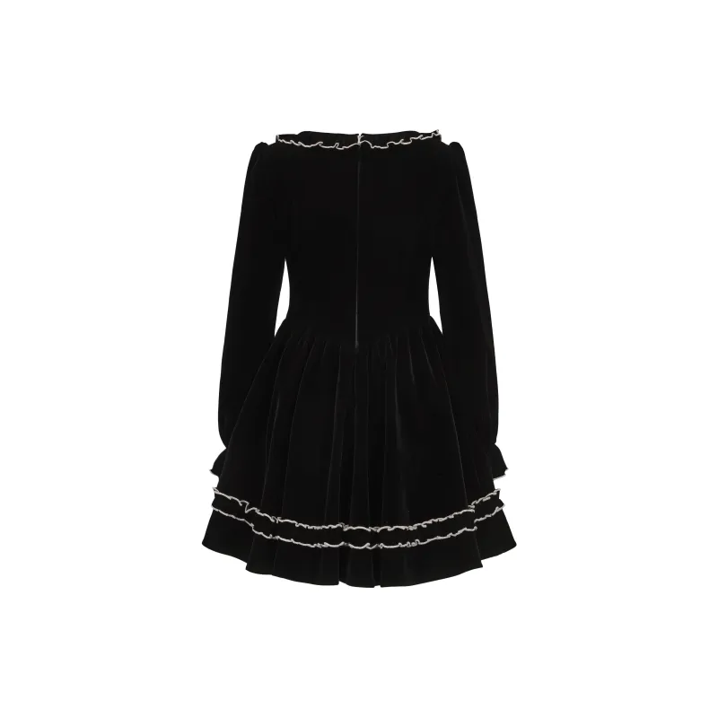 CHIWAWAMEME Long-Sleeved Dresses Women's Velour Black-1